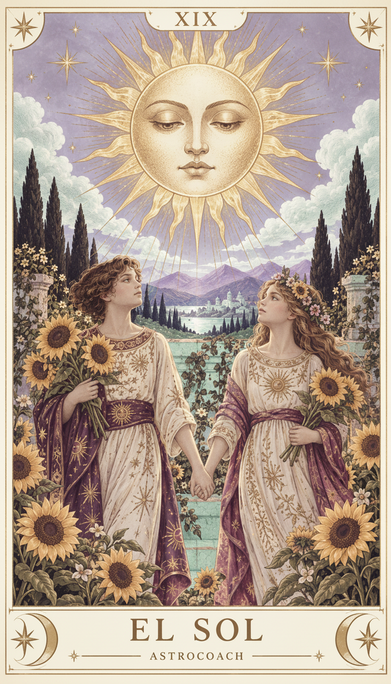 Ilustración original generada de El Sol: círculo naranja y peldaños de papel crema.